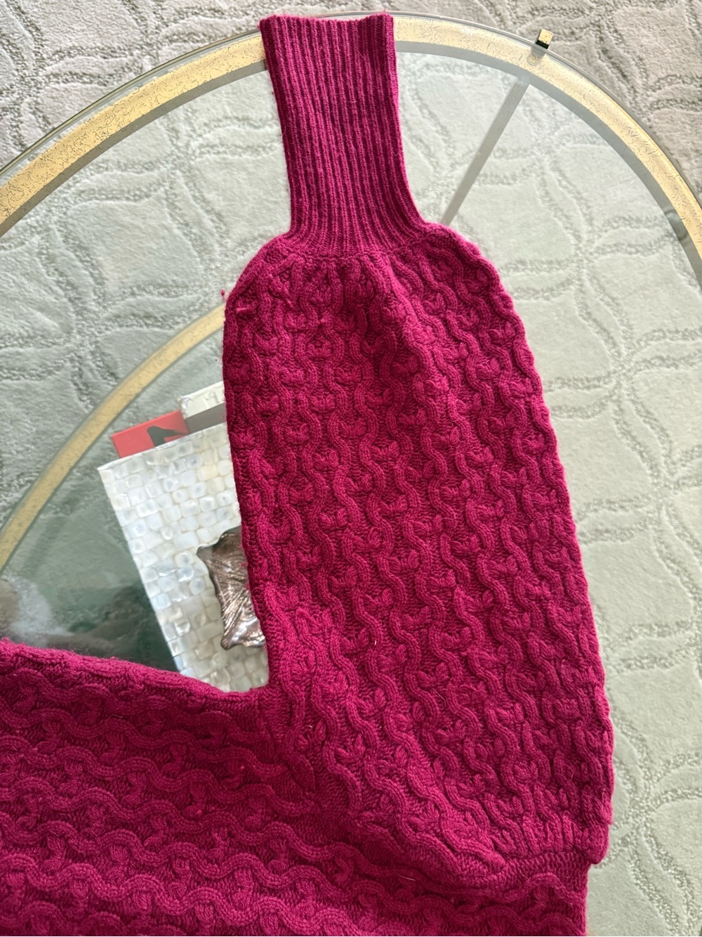 Joie Raspberry Cable-Knit V-Neck Sweater - Picture 7 of 9